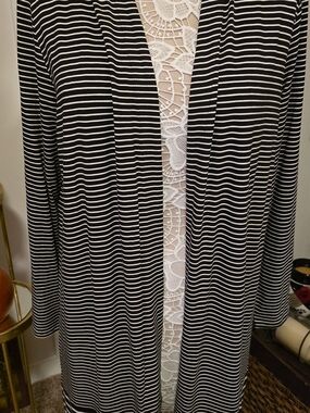 J. Jill Black and White Striped Open Front Cardigan